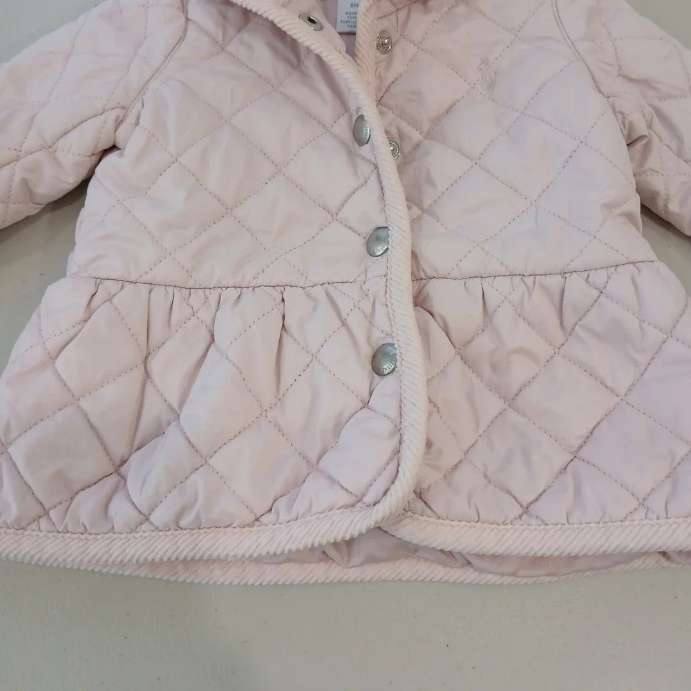 Ralph Lauren Quilted Jacket Baby 6M Pink Peplum Button Front Preppy